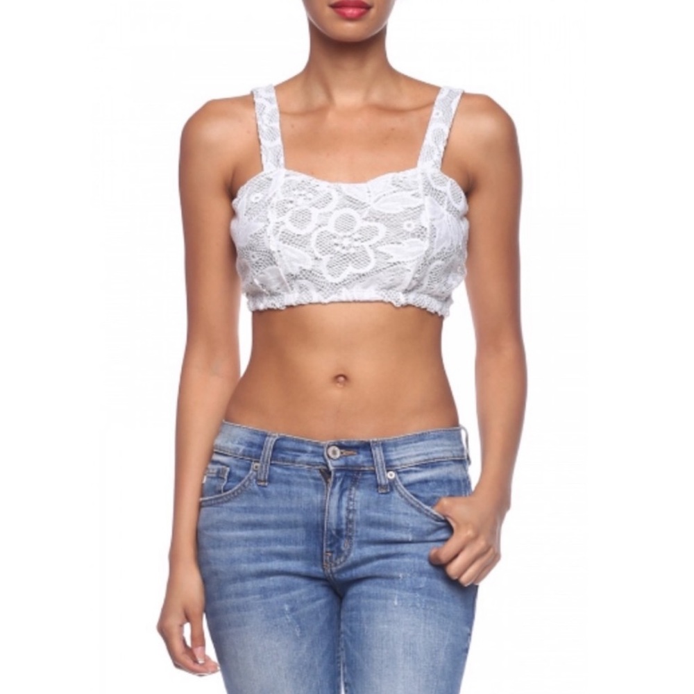 NWOT Pink Back Cutout Floral Lace Bra Crop Top - Picture 6 of 7